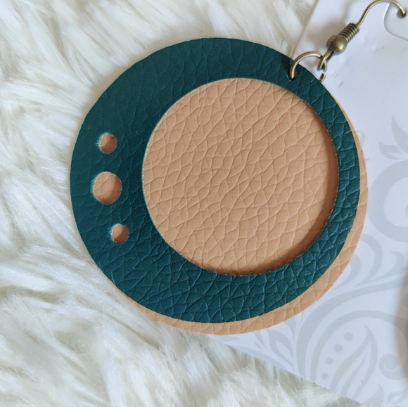 Faux Leather, Green and Beige Earrings - Picture 2 of 2
